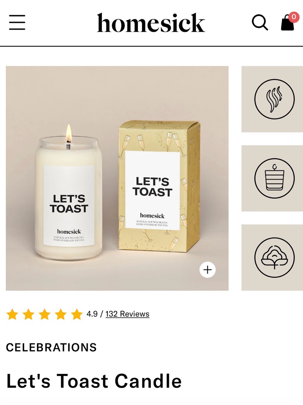 Homesick "Let's Toast" Candle - White & Gold